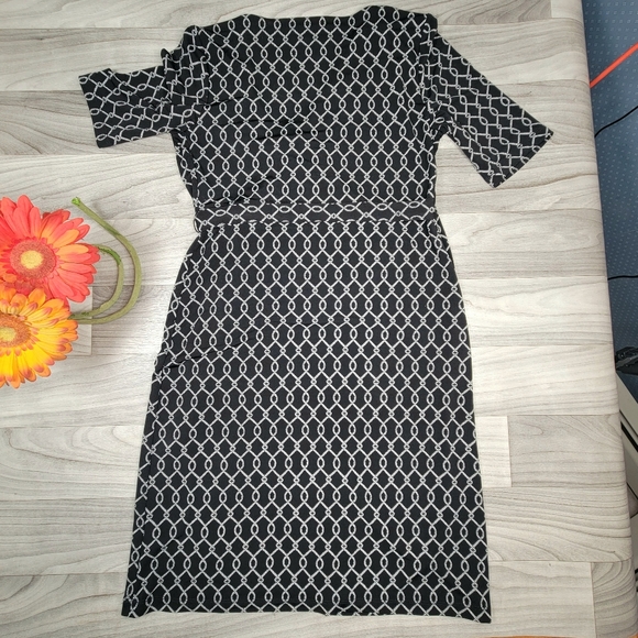 Motherhood Maternity Size Small Faux Wrap Dress Black Chain Knee Length Stretch - Picture 11 of 11